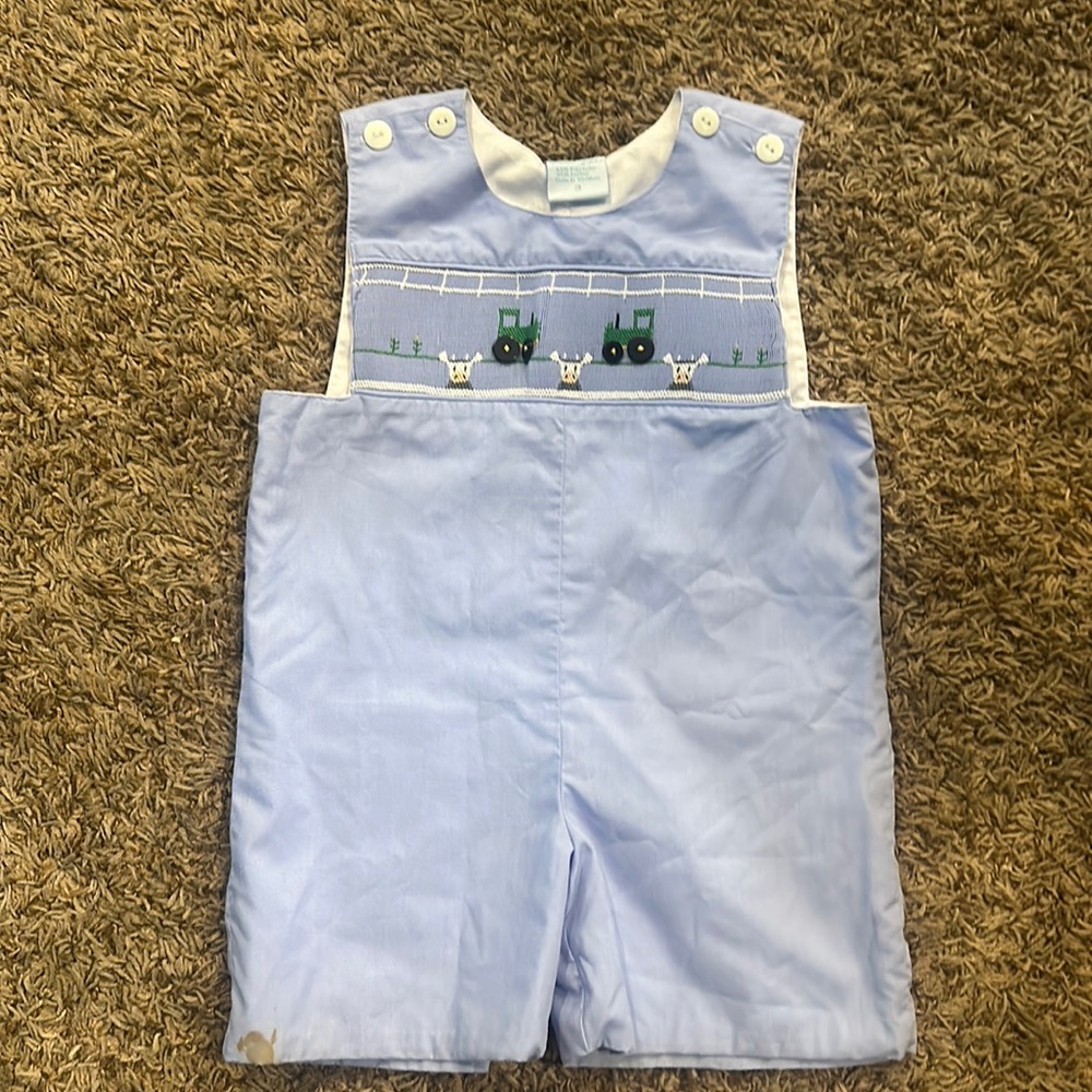 Smocked boys tractor shortall 3t